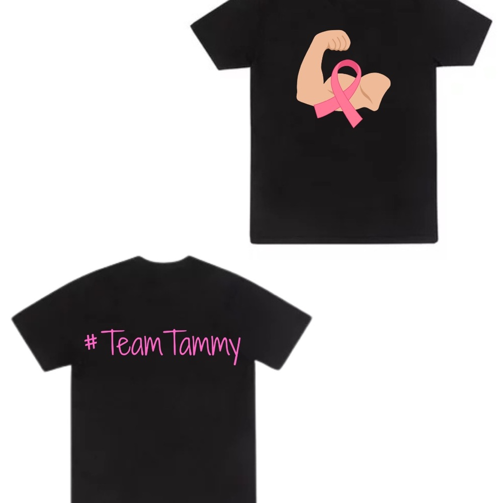Black T-Shirt with Pink Breast Cancer Ribbon - #Team Tammy